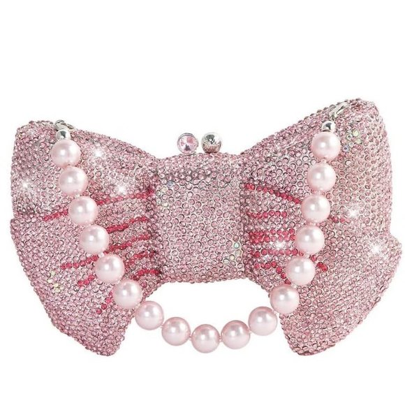 NEW Sparkling Bling Crystal Rhinestone Bow Clutch Purse: Pink Gold Silve… - Picture 4 of 17